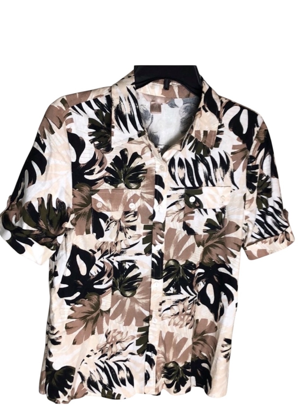 White Stag Safari Palm Leaf Tropical Print Button Up Shirt Size S